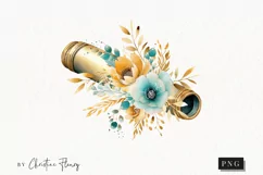 Watercolor Flower Spyglass Clipart | Watercolor Ocean PNG Product Image 1