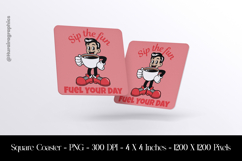 Retro Coffee Fuel Cartoon Square Coaster Sublimation Product Image 1