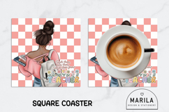 Dark Skin Teacher Blossom Square Coaster Design Product Image 1