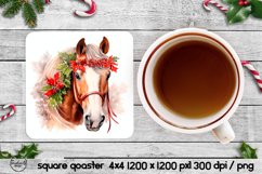 Watercolor Christmas horse, Square coaster sublimation Product Image 1