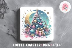 Santa Catcher Square Coaster, Coffee Square Coaster Sublimation Png,  Square Coaster Png