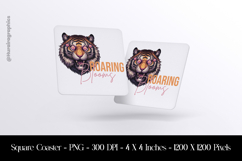 Roaring Blooms Tiger Square Coaster Sublimation Product Image 1