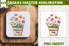 Square Coaster | Mothers Day | Daisies in Flower Pot Product Image 1
