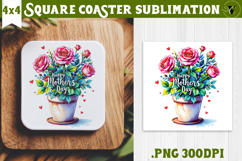 Square Coaster | Mothers Day | Roses in Flower Pot Product Image 1