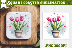 Square Coaster | Mothers Day | Tulips in Flower Pot Product Image 1