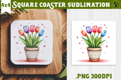 Square Coaster | Mothers Day | Tulips in Flower Pot Product Image 1