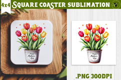 Square Coaster | Mothers Day | Tulips in Flower Pot Product Image 1