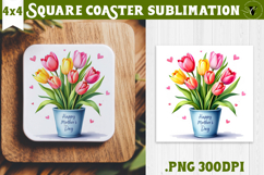 Square Coaster | Mothers Day | Tulips in Flower Pot Product Image 1