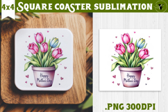 Square Coaster | Mothers Day | Tulips in Flower Pot Product Image 1