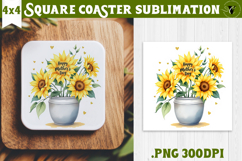 Square Coaster | Mothers Day | Sunflowers in Pot Product Image 1
