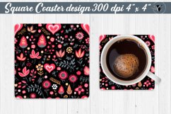 Square Coaster | Hearts and flowers | Folk art Product Image 1