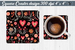 Square Coaster | Hearts and flowers | Folk art Product Image 1