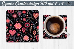 Square Coaster | Hearts and flowers | Folk art Product Image 1