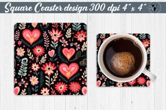 Square Coaster | Hearts and flowers | Folk art Product Image 1