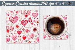 Square Coaster | Hearts and flowers | Folk art Product Image 1
