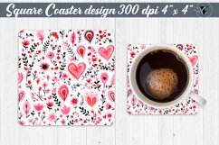 Square Coaster | Hearts and flowers | Folk art Product Image 1