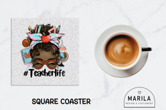 Dark skin Messy Bun Teacher Life Coaster Product Image 1
