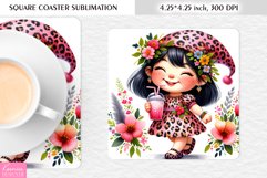Summer Gnome|Cartoon Gnome Design l Floral Square Coaster Product Image 1
