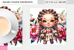 Summer Gnome|Cartoon Gnome Design l Floral Square Coaster Product Image 1