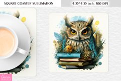Big Owl and Books|Animal Square Coaster PNG Product Image 1