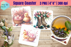 Pink Easter Square Coaster Sublimation Product Image 1