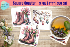 Pink Easter Square Coaster Sublimation Product Image 1