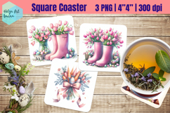 Pink Easter Square Coaster Sublimation Product Image 1