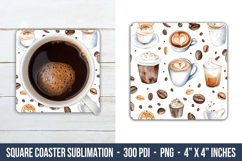 Watercolor Coffee Square Coaster | Square Coaster Product Image 1