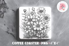 Flowers Square Coaster, Coffee Square Coaster Sublimation Png,  Square Coaster Png