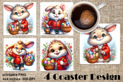 Happy Easter Square Coaster Sublimation. Funny bunny Product Image 1