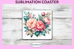 Peonies Flowers Square Coaster | Sublimation Coaster Product Image 1