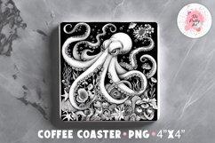 Octopus Square Coaster, Coffee Square Coaster Sublimation Png,  Square Coaster Png
