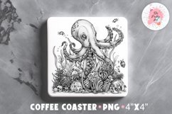 Octopus Square Coaster, Coffee Square Coaster Sublimation Png,  Square Coaster Png