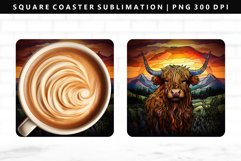 Highland Cow Square Coaster Design | Square Coaster PNG Product Image 1