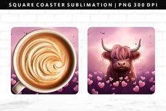 Highland Cow Square Coaster Design | Square Coaster PNG Product Image 1