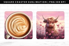 Highland Cow Square Coaster Design | Square Coaster PNG Product Image 1