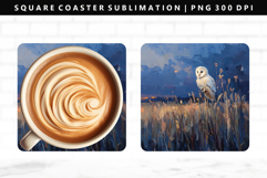 Owl Square Coaster Design | Square Coaster PNG Product Image 1