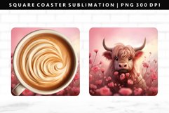 Highland Cow Square Coaster Design | Square Coaster PNG Product Image 1