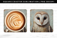 Owl Square Coaster Design | Square Coaster PNG Product Image 1
