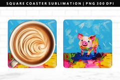 Pig Square Coaster Design | Square Coaster PNG Product Image 1