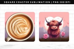 Highland Cow Square Coaster Design | Square Coaster PNG Product Image 1