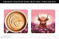 Highland Cow Square Coaster Design | Square Coaster PNG Product Image 1