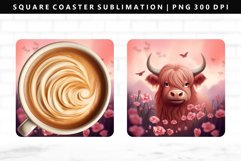 Highland Cow Square Coaster Design | Square Coaster PNG Product Image 1