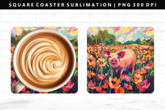 Pig Square Coaster Design | Square Coaster PNG Product Image 1