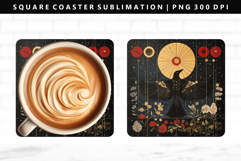 Hanafuda Square Coaster Design | Square Coaster PNG Product Image 1