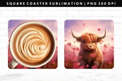 Highland Cow Square Coaster Design | Square Coaster PNG Product Image 1