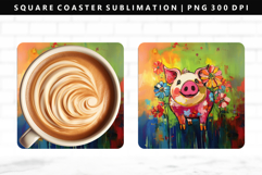 Pig Square Coaster Design | Square Coaster PNG Product Image 1