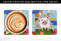Pig Square Coaster Design | Square Coaster PNG Product Image 1