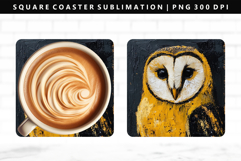 Owl Square Coaster Design | Square Coaster PNG Product Image 1