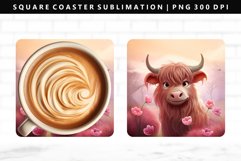 Highland Cow Square Coaster Design | Square Coaster PNG Product Image 1